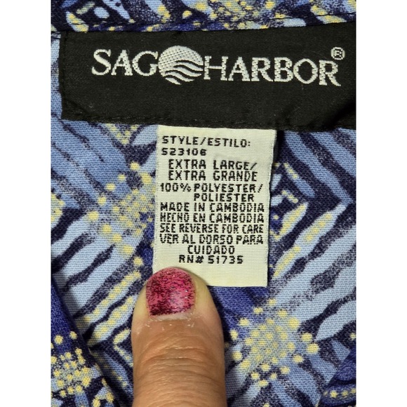 Sag Harbor Women Blue Geometric Print Short Sleeve Button Shirt Extra Large (X) - Picture 5 of 5